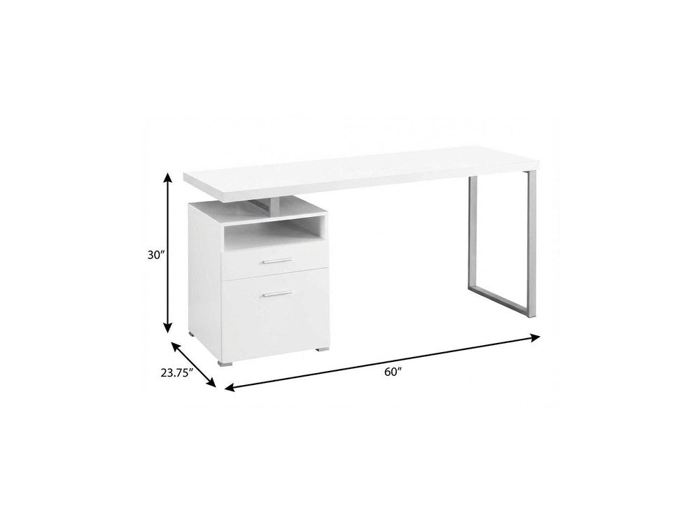 60" White and Silver Computer Desk With Two Drawers HomeRoots