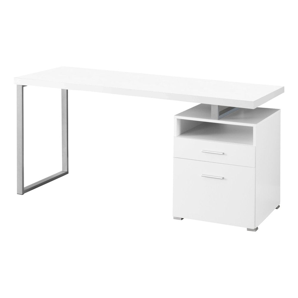 60" White and Silver Computer Desk With Two Drawers HomeRoots