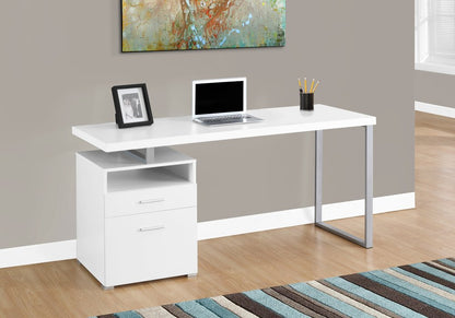 60" White and Silver Computer Desk With Two Drawers HomeRoots