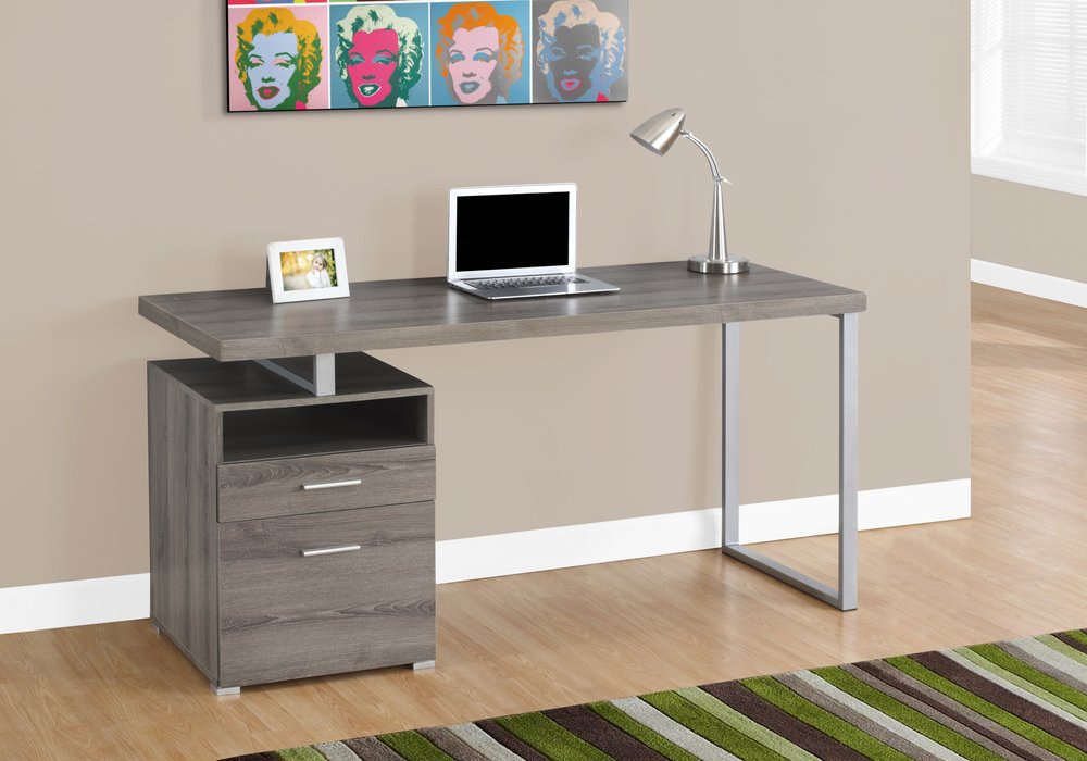 60" Taupe and Silver Computer Desk With Two Drawers HomeRoots