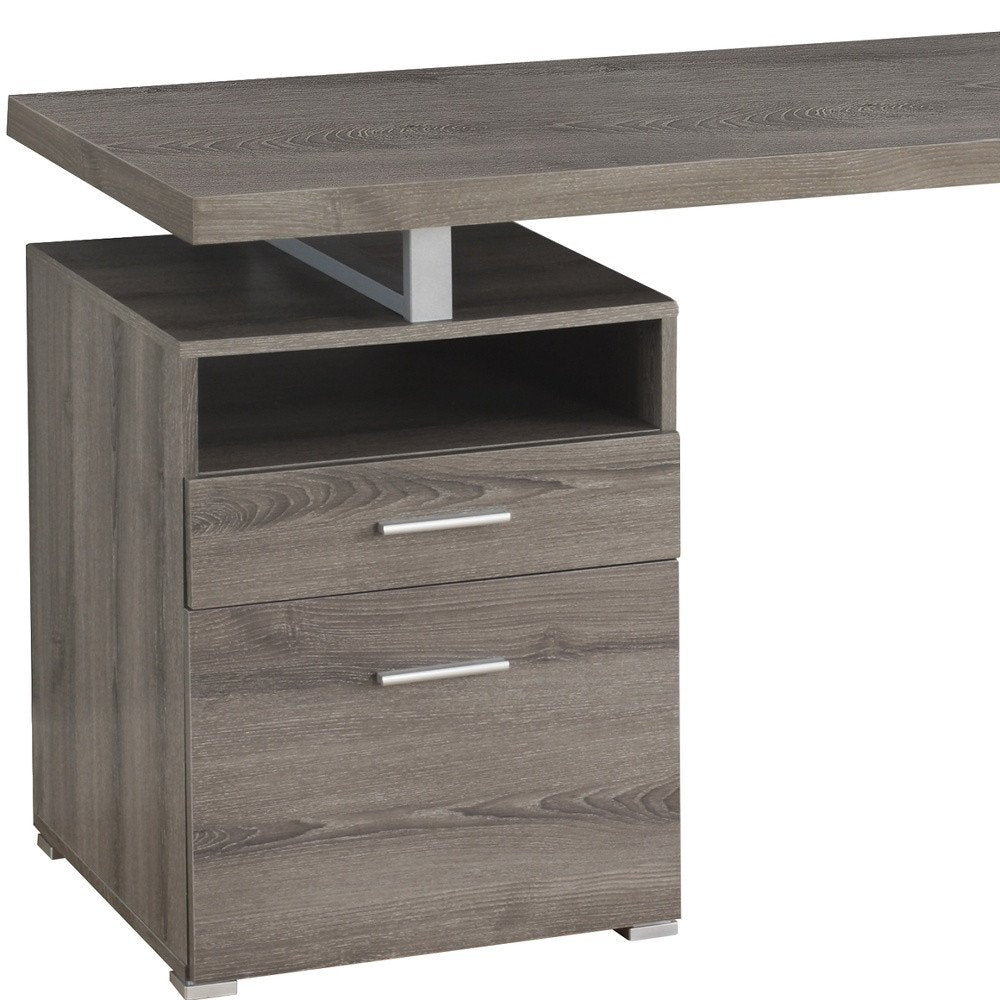 60" Taupe and Silver Computer Desk With Two Drawers HomeRoots