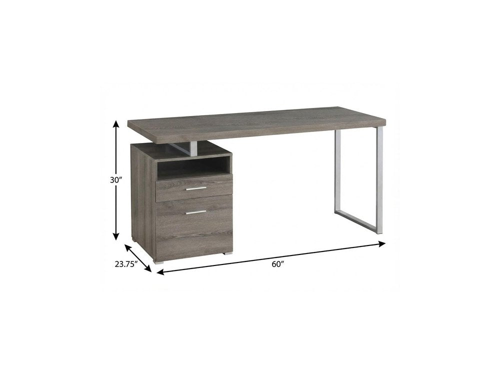 60" White and Silver Computer Desk With Two Drawers HomeRoots