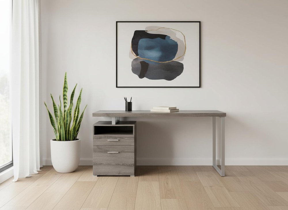 60" White and Silver Computer Desk With Two Drawers HomeRoots