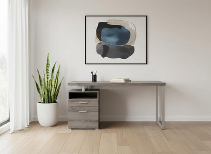 60" White and Silver Computer Desk With Two Drawers HomeRoots