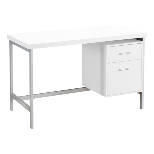 24" White and Silver Computer Desk With Two Drawers - FurniFindUSA