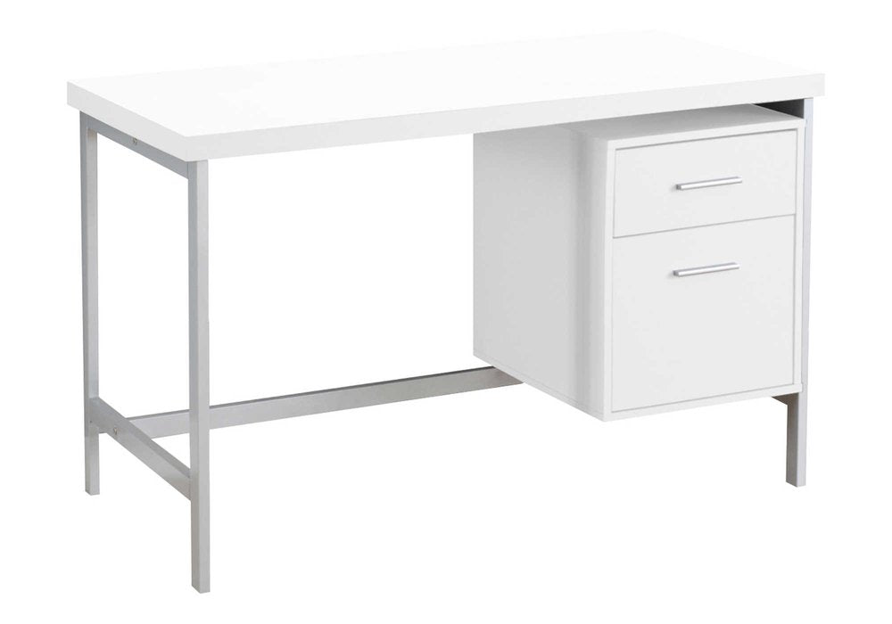 47" White and Silver Computer Desk With Two Drawers HomeRoots