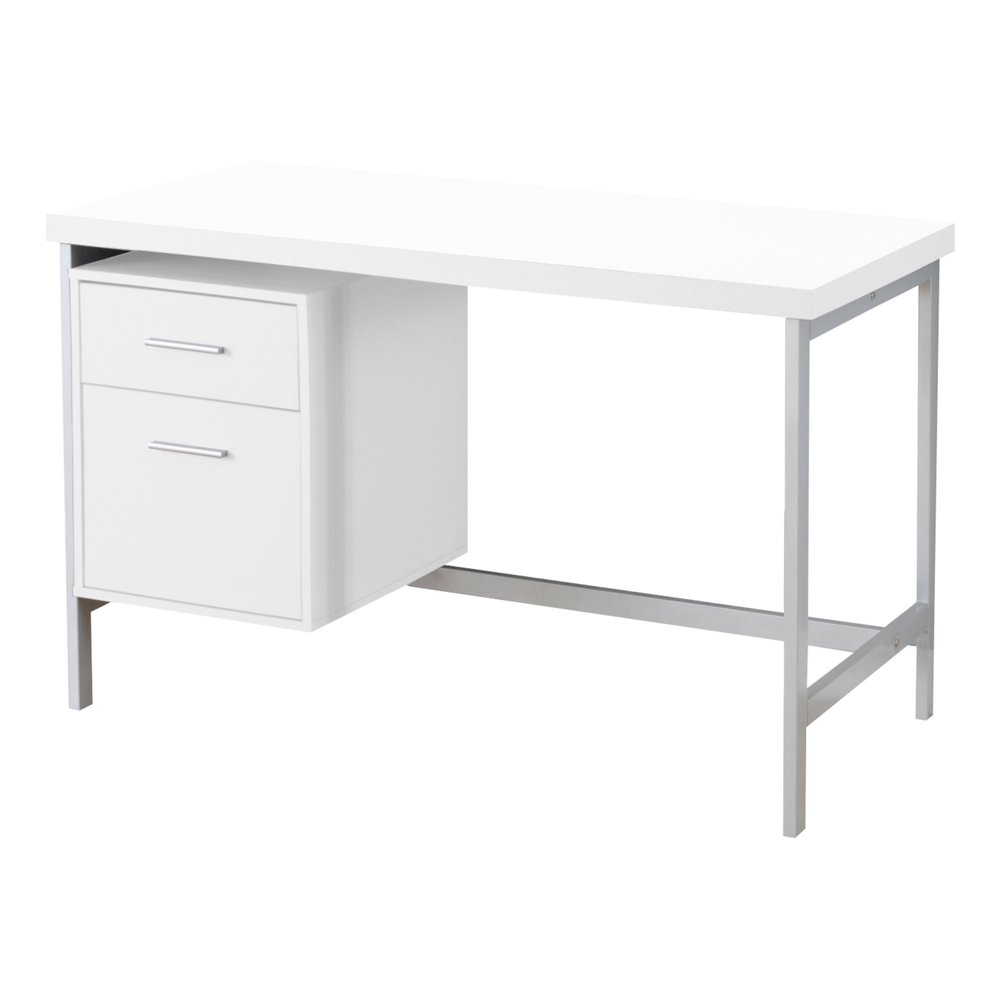 47" White and Silver Computer Desk With Two Drawers HomeRoots