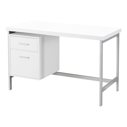 47" White and Silver Computer Desk With Two Drawers HomeRoots