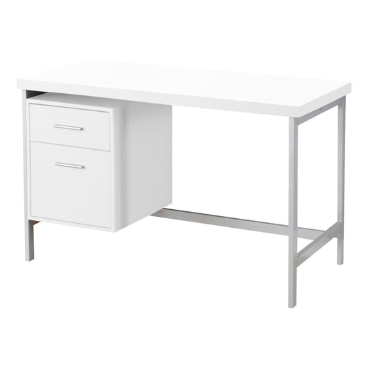 47" White and Silver Computer Desk With Two Drawers HomeRoots