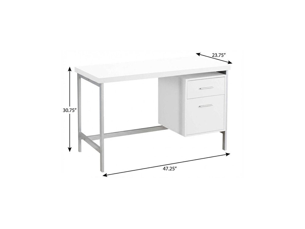 47" White and Silver Computer Desk With Two Drawers HomeRoots