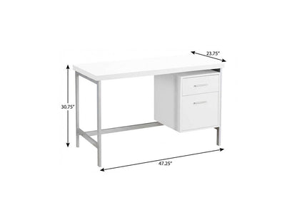 47" White and Silver Computer Desk With Two Drawers HomeRoots