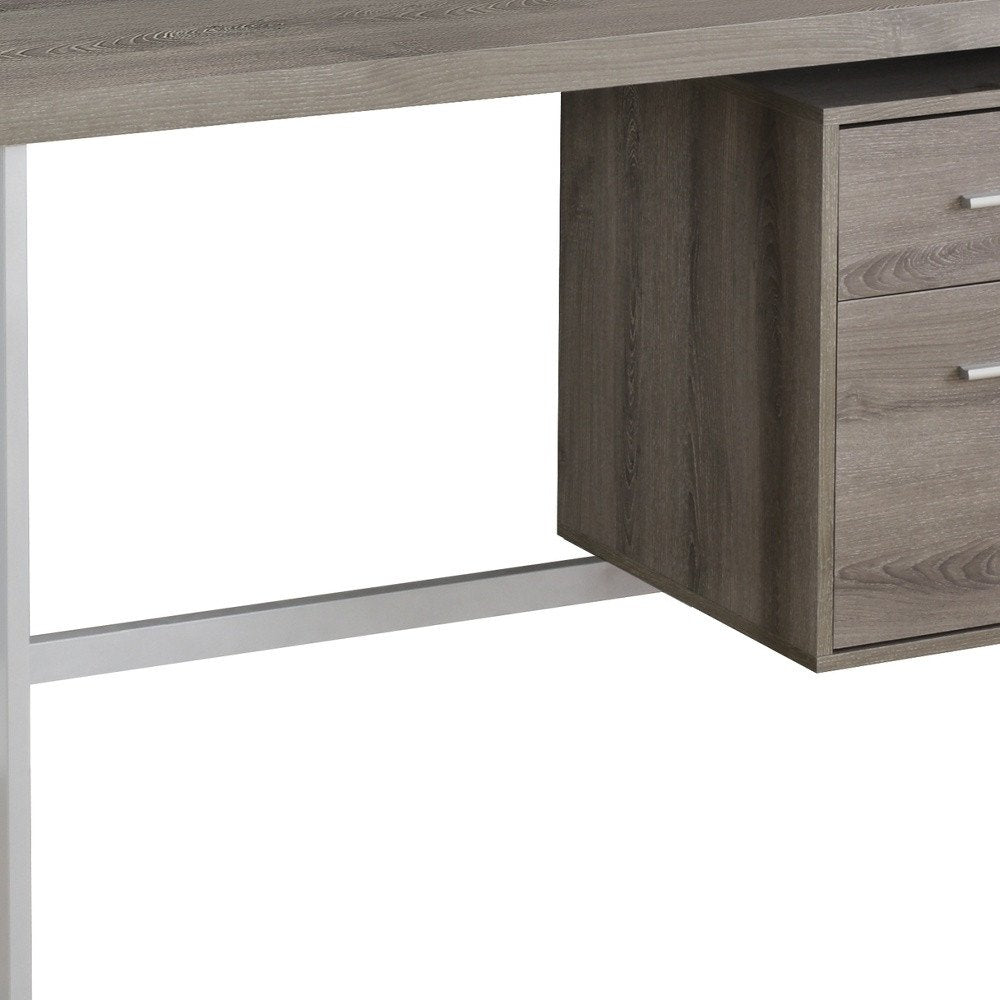 47" White and Silver Computer Desk With Two Drawers HomeRoots