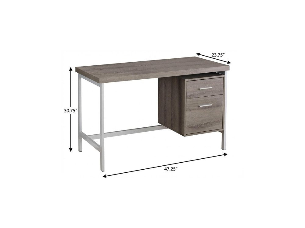 47" White and Silver Computer Desk With Two Drawers HomeRoots