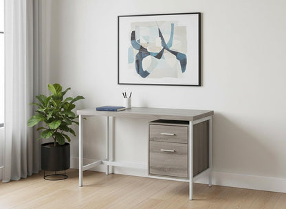 47" White and Silver Computer Desk With Two Drawers HomeRoots