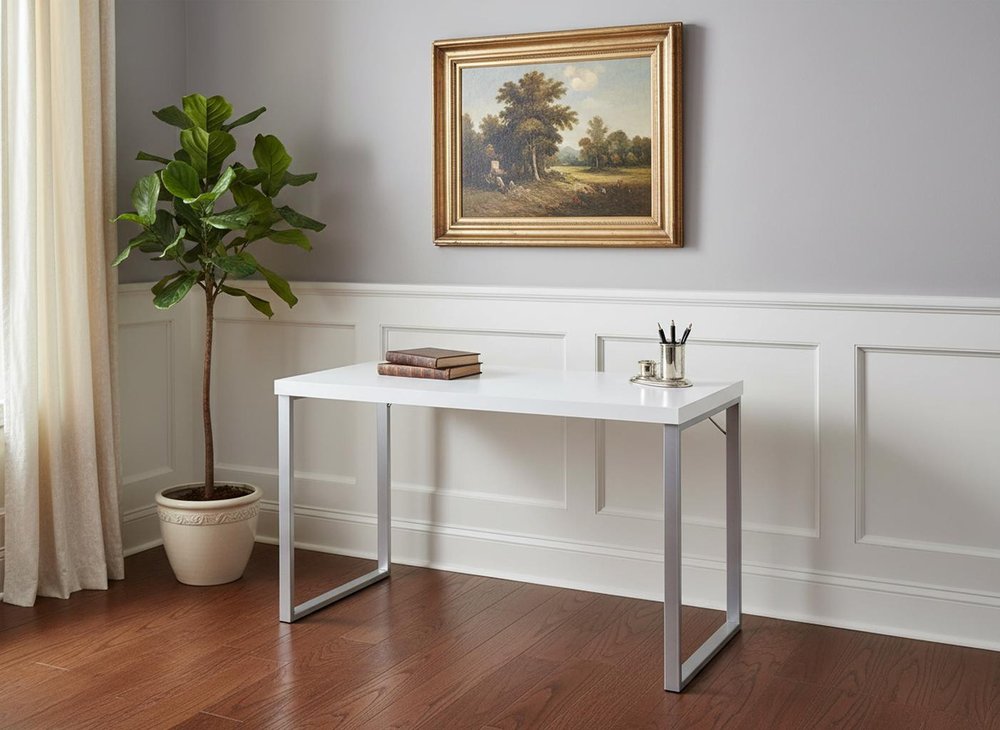 47" White and Silver Computer Desk HomeRoots