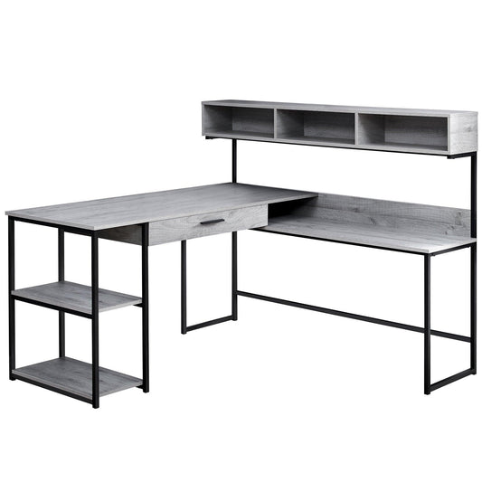 59" Gray and Black L Shape Computer Desk - FurniFindUSA