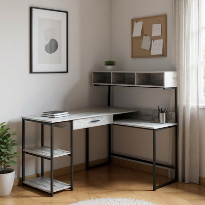59" White and Silver L Shape Computer Desk HomeRoots