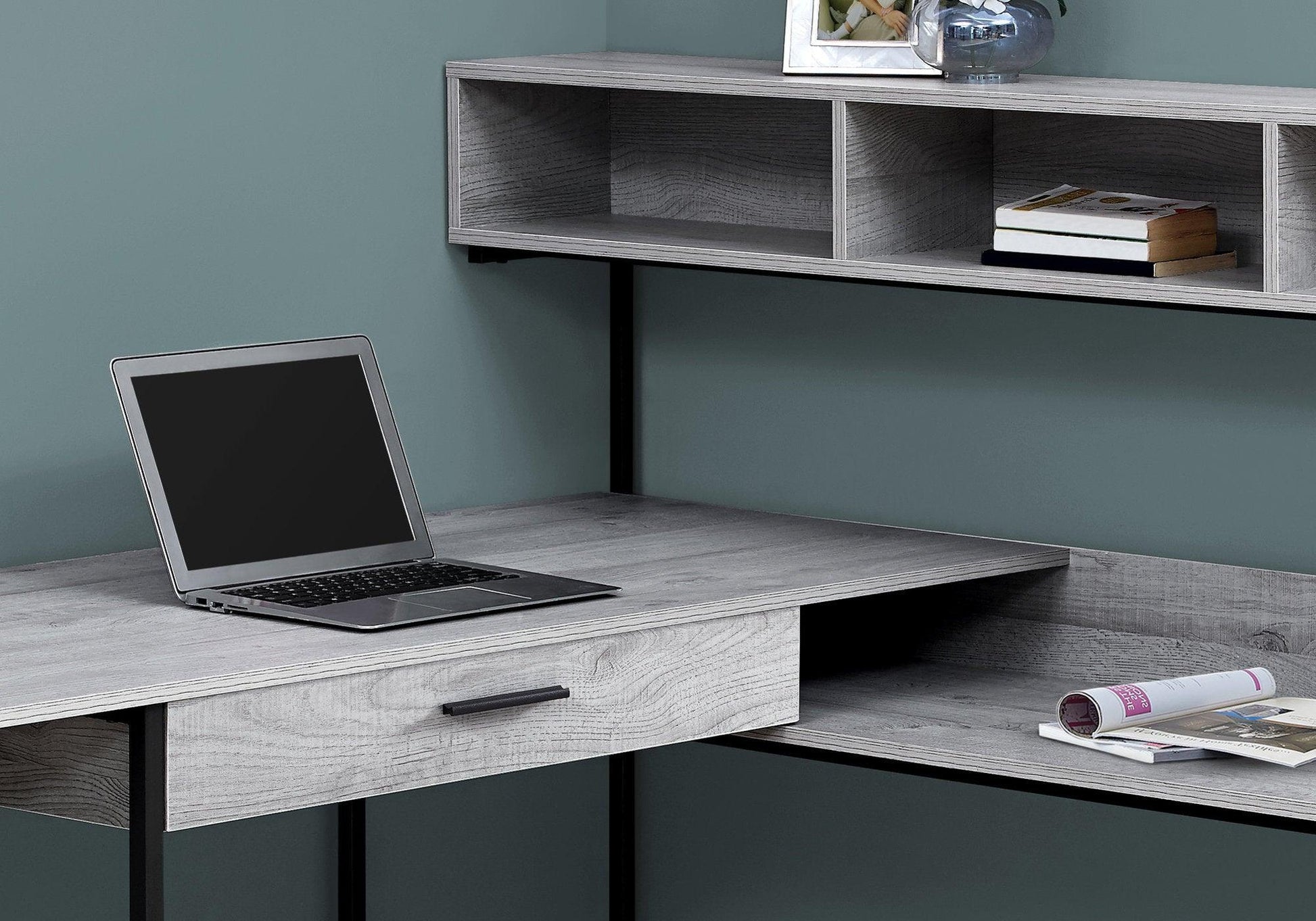 59" Gray and Black L Shape Computer Desk - FurniFindUSA