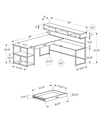 59" Gray and Black L Shape Computer Desk HomeRoots