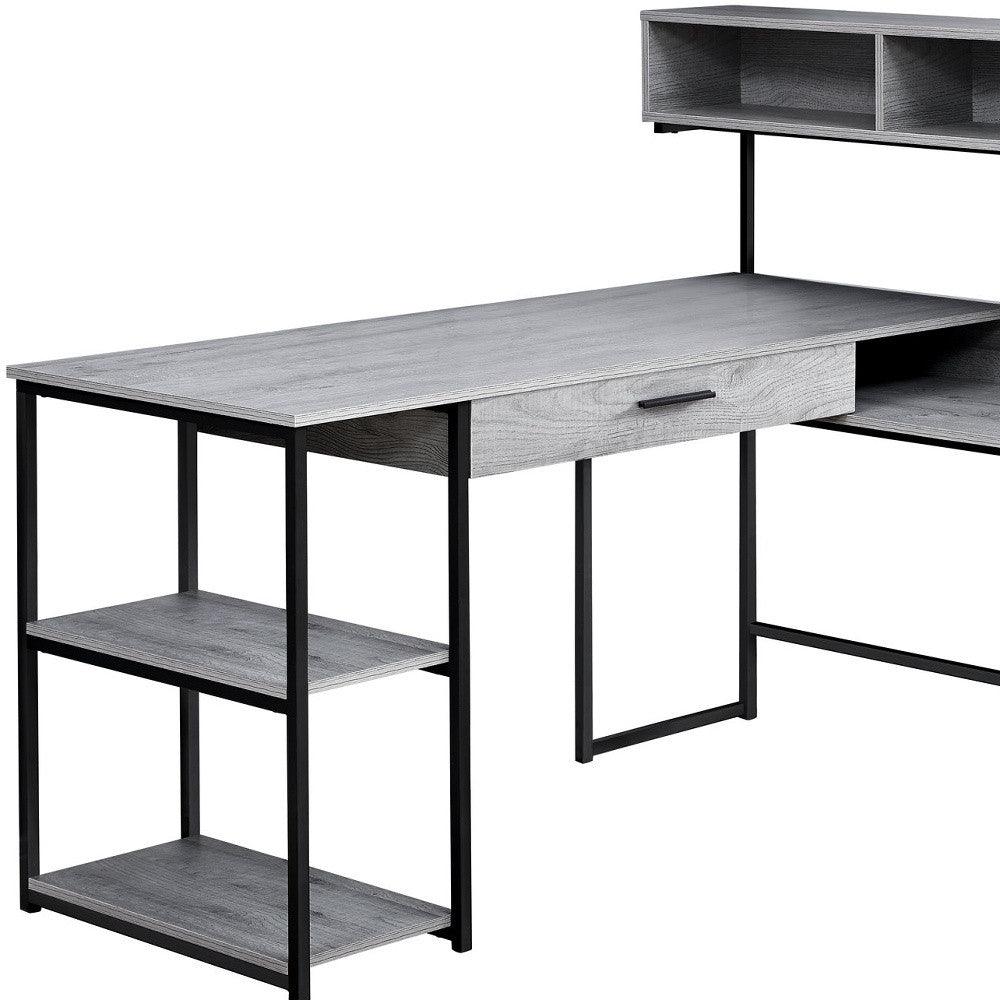 59" Gray and Black L Shape Computer Desk - FurniFindUSA