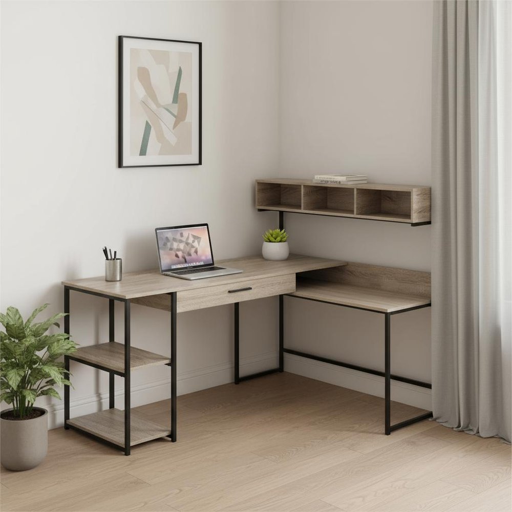 59" White and Silver L Shape Computer Desk HomeRoots