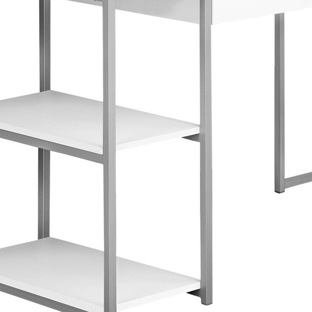 59" White and Silver L Shape Computer Desk HomeRoots