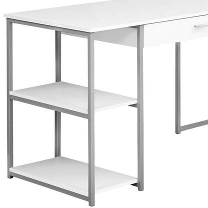 59" White and Silver L Shape Computer Desk HomeRoots