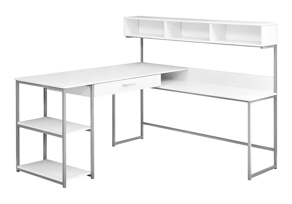 59" White and Silver L Shape Computer Desk HomeRoots