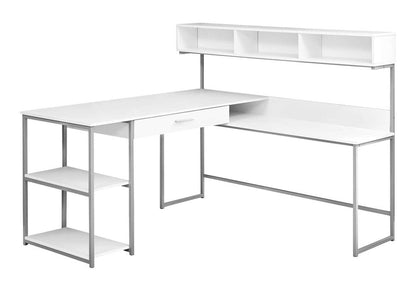 59" White and Silver L Shape Computer Desk HomeRoots