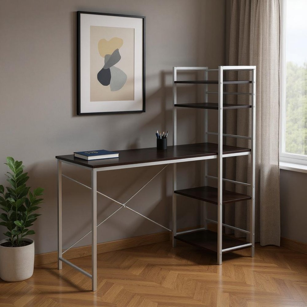 47" Dark Brown and Silver Computer Desk HomeRoots