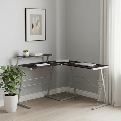 48" Dark Brown and Silver L Shape Computer Desk HomeRoots