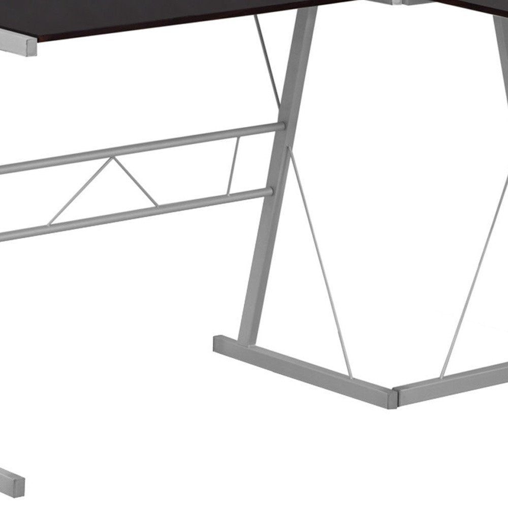 48" Dark Brown and Silver L Shape Computer Desk HomeRoots