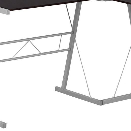 48" Dark Brown and Silver L Shape Computer Desk HomeRoots
