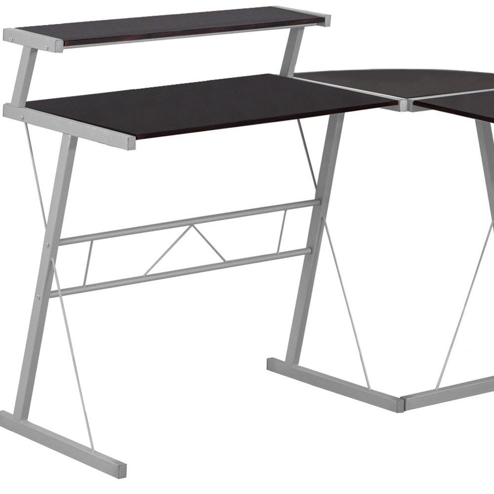48" Dark Brown and Silver L Shape Computer Desk HomeRoots