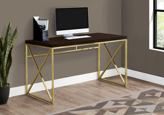 47" Espresso and Gold Writing Desk - FurniFindUSA