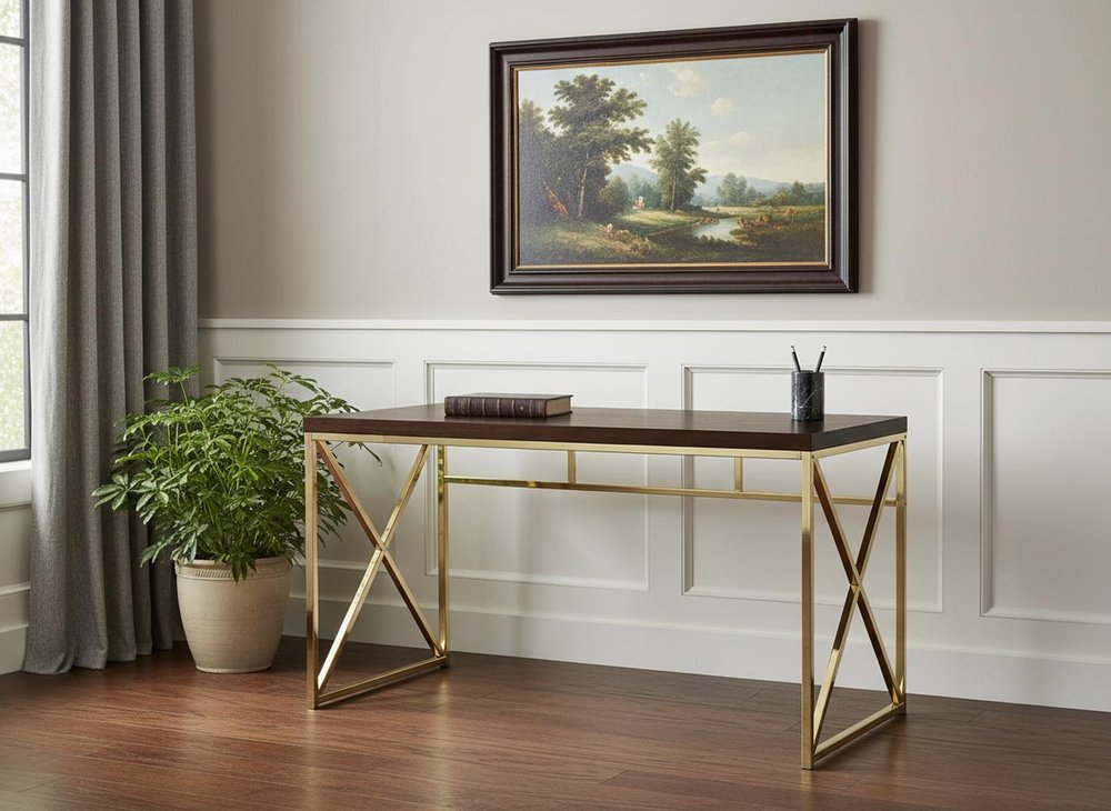 47" Espresso and Gold Writing Desk HomeRoots