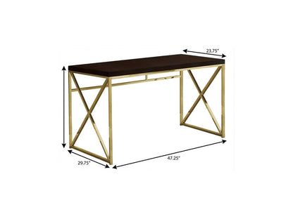 47" Espresso and Gold Writing Desk HomeRoots