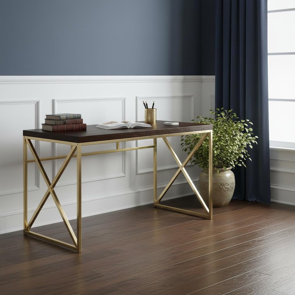 47" Espresso and Gold Writing Desk HomeRoots