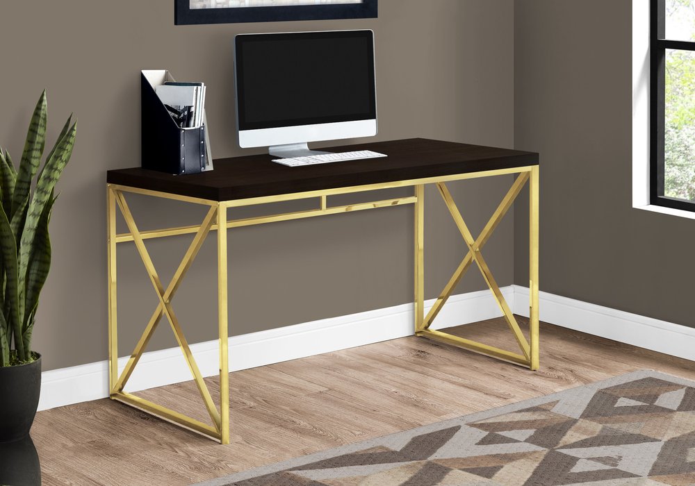 47" Espresso and Gold Writing Desk HomeRoots