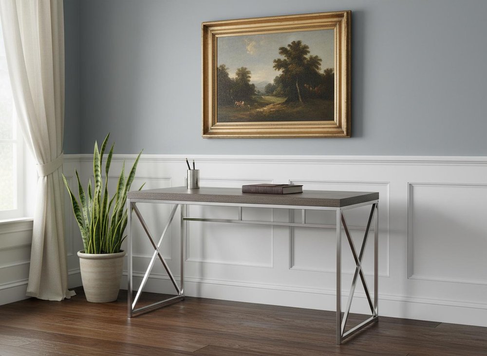 47" Taupe and Silver Computer Desk HomeRoots