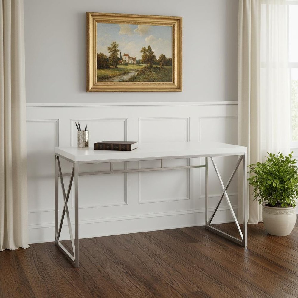 47" White and Silver Computer Desk HomeRoots