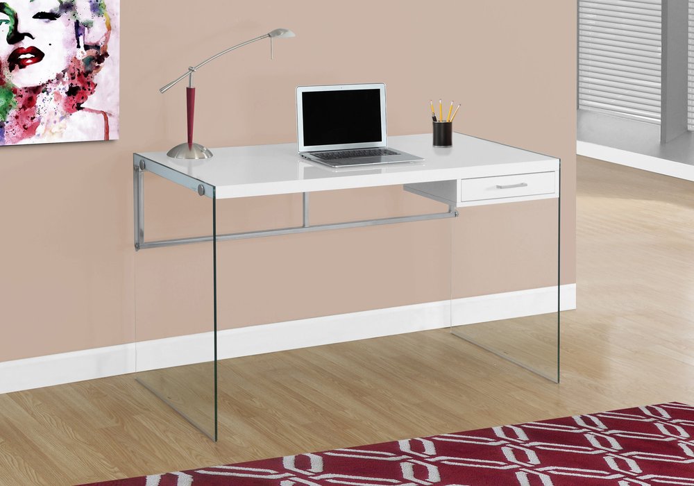 48" White and Clear Computer Desk HomeRoots