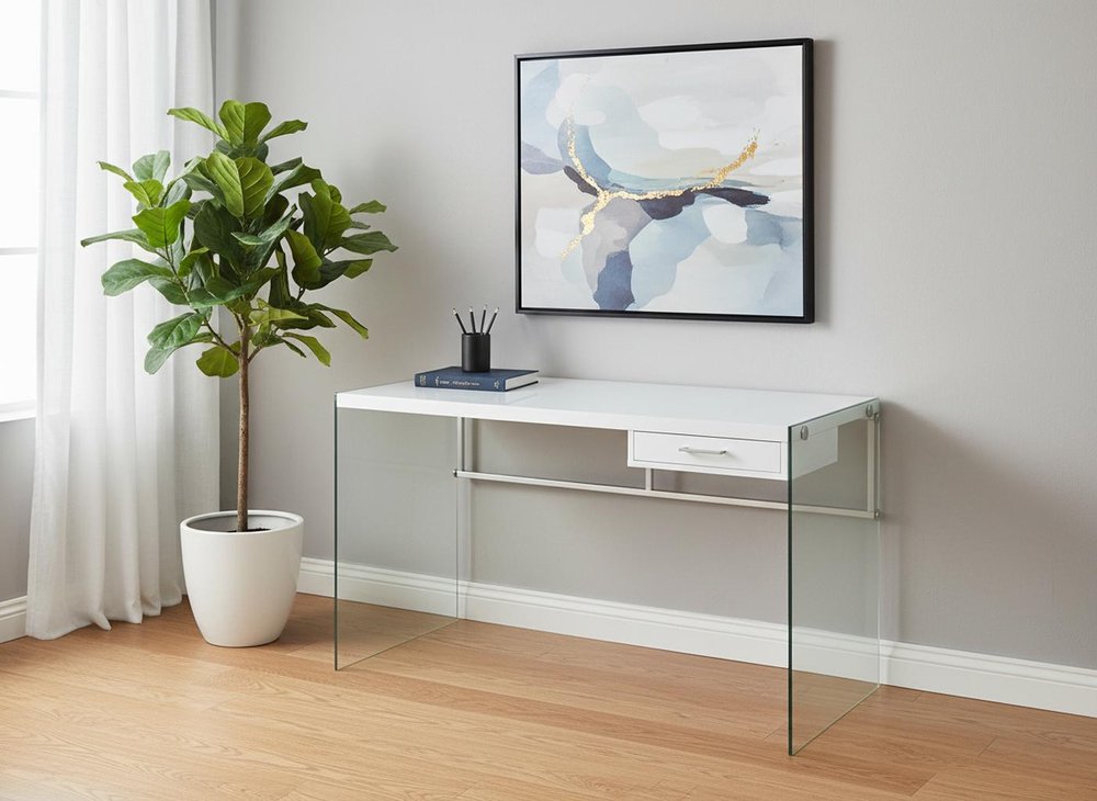48" White and Clear Computer Desk HomeRoots