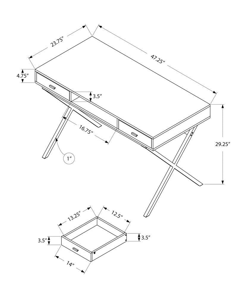 47" White and Silver Computer Desk With Two Drawers HomeRoots