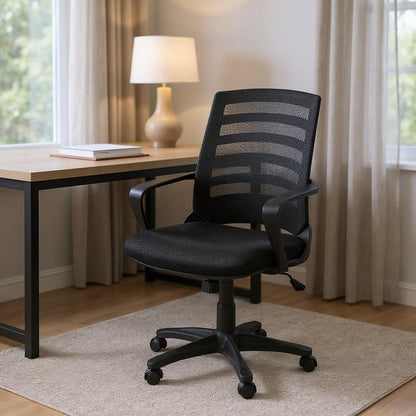 Black Polyester Seat Swivel Adjustable Task Chair Mesh Back Plastic Frame HomeRoots