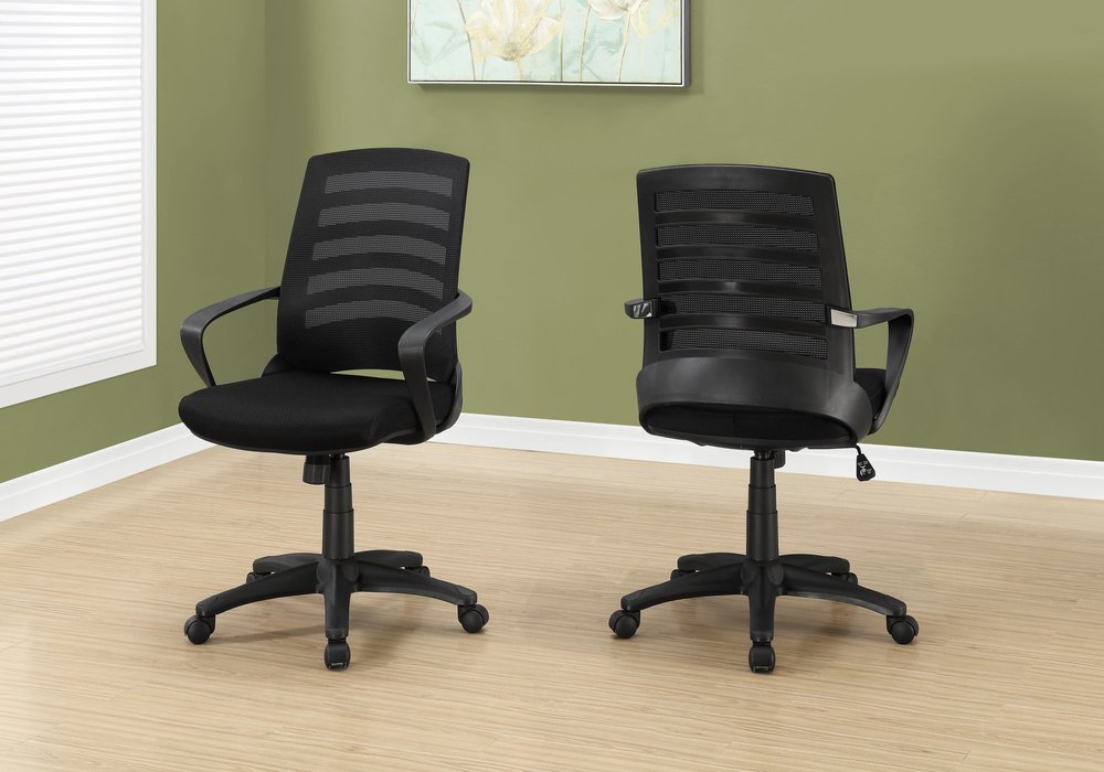 Black Polyester Seat Swivel Adjustable Task Chair Mesh Back Plastic Frame HomeRoots