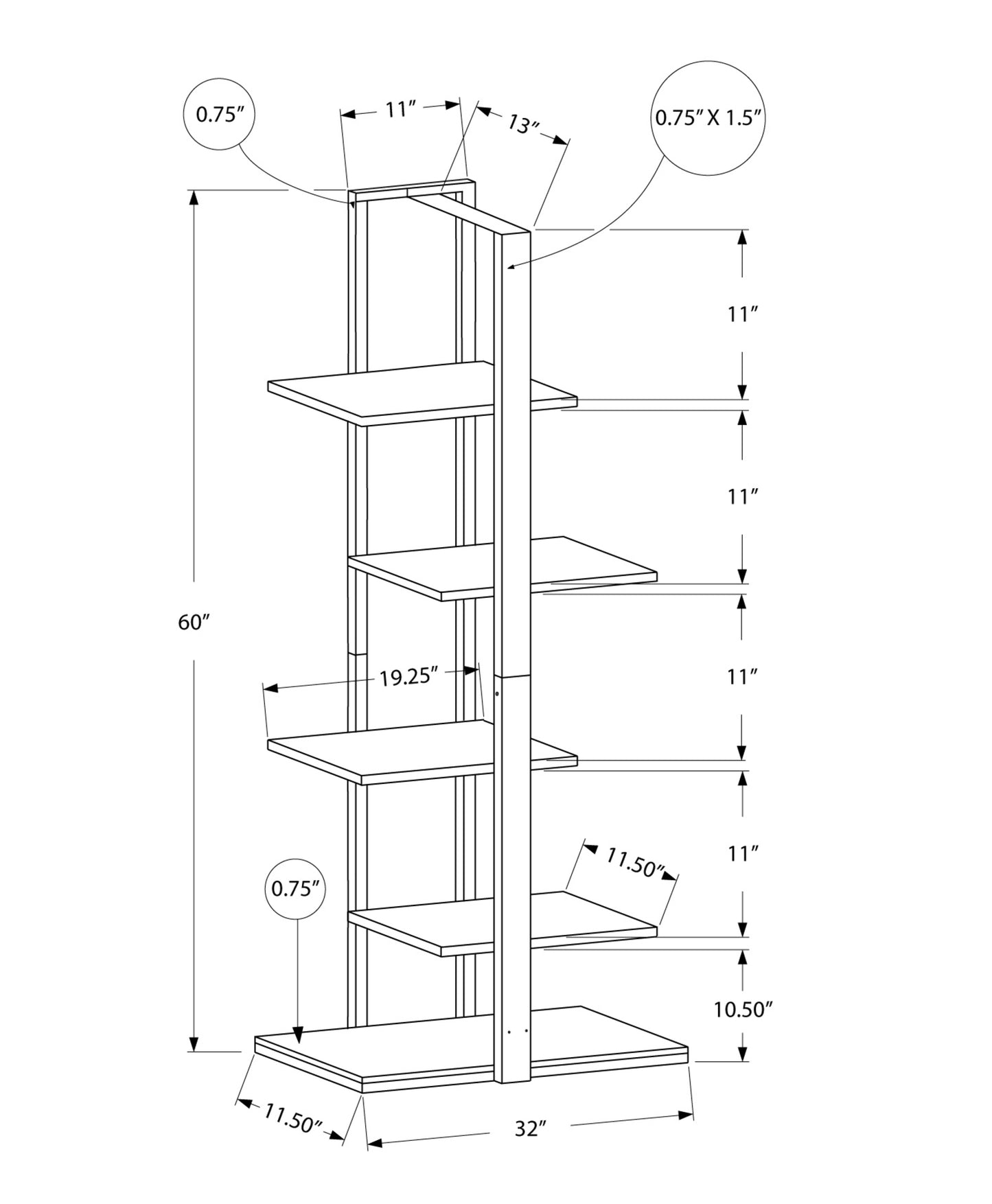 Taupe Metal Five Tier Etagere Bookcase