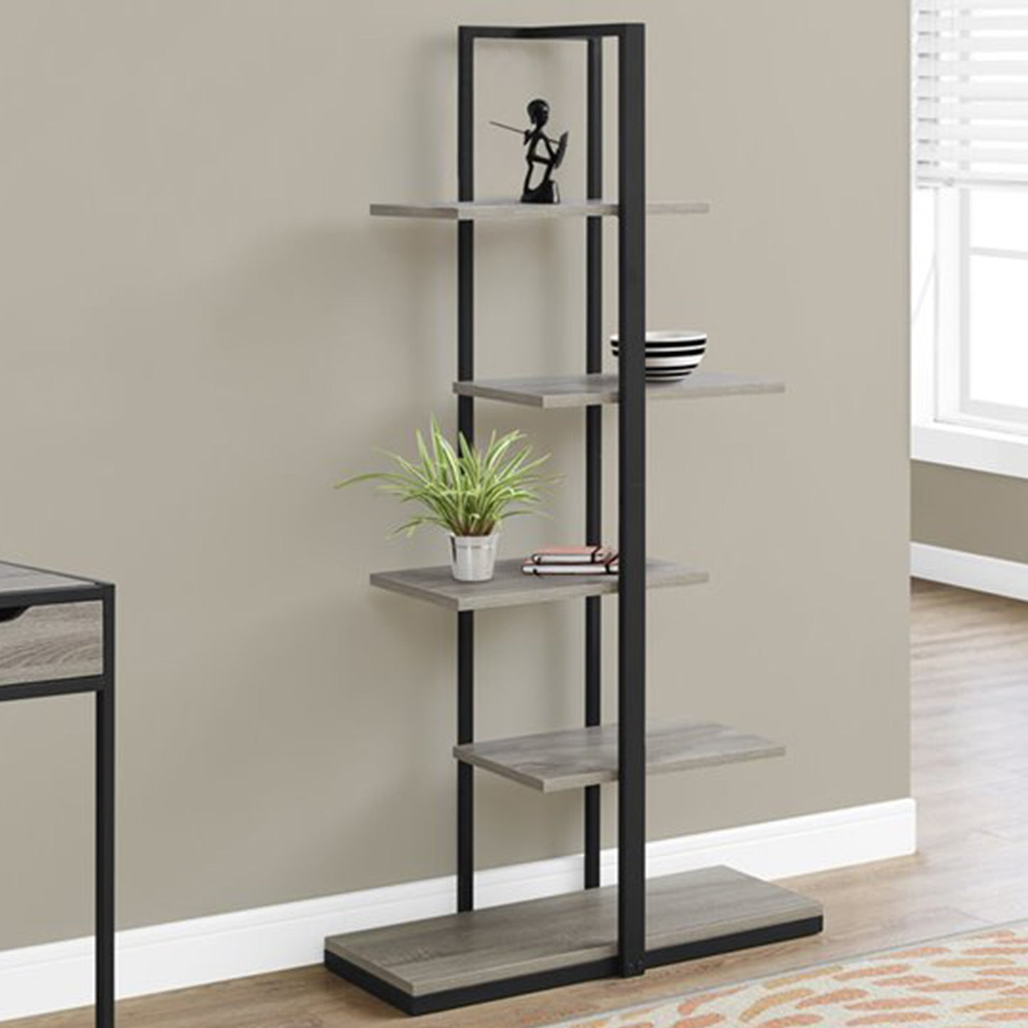 Taupe Metal Five Tier Etagere Bookcase