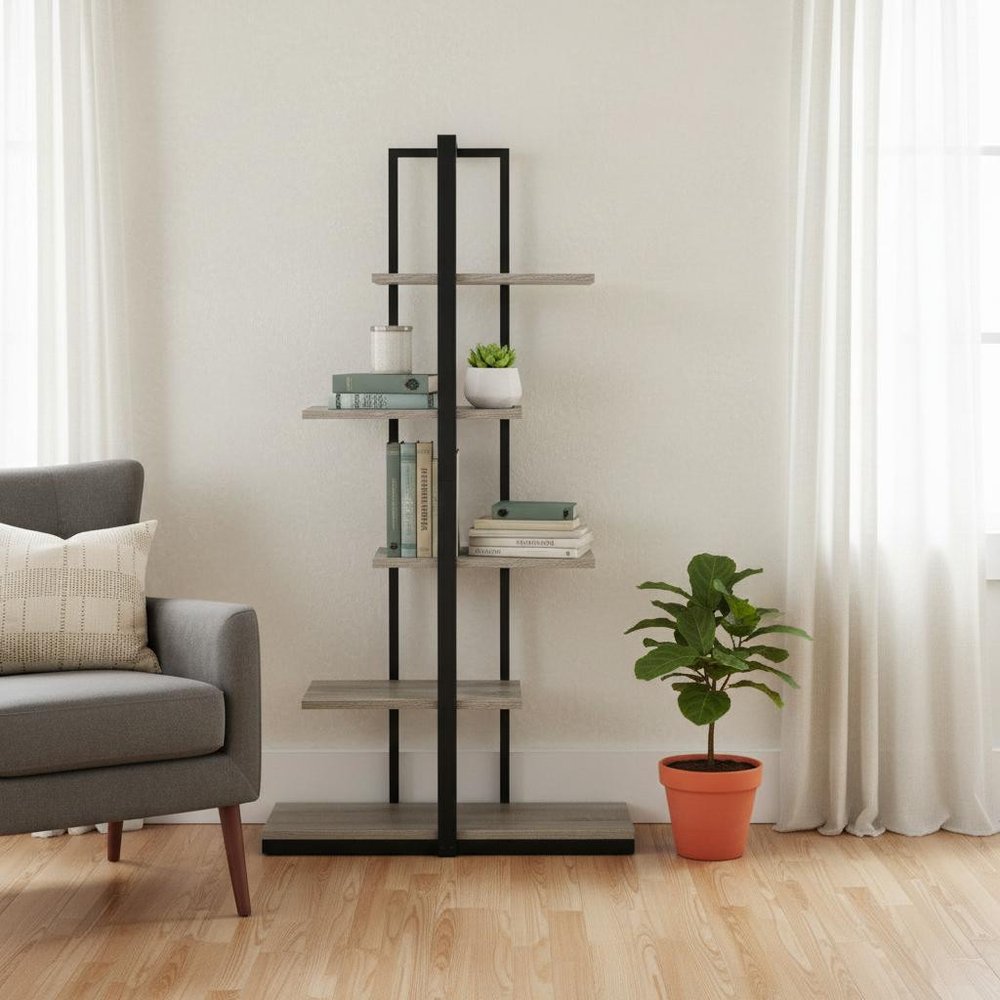 Taupe Metal Five Tier Etagere Bookcase HomeRoots