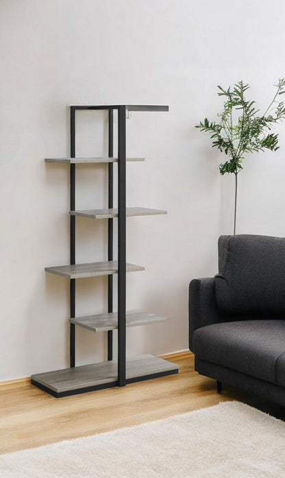 Taupe Metal Five Tier Etagere Bookcase